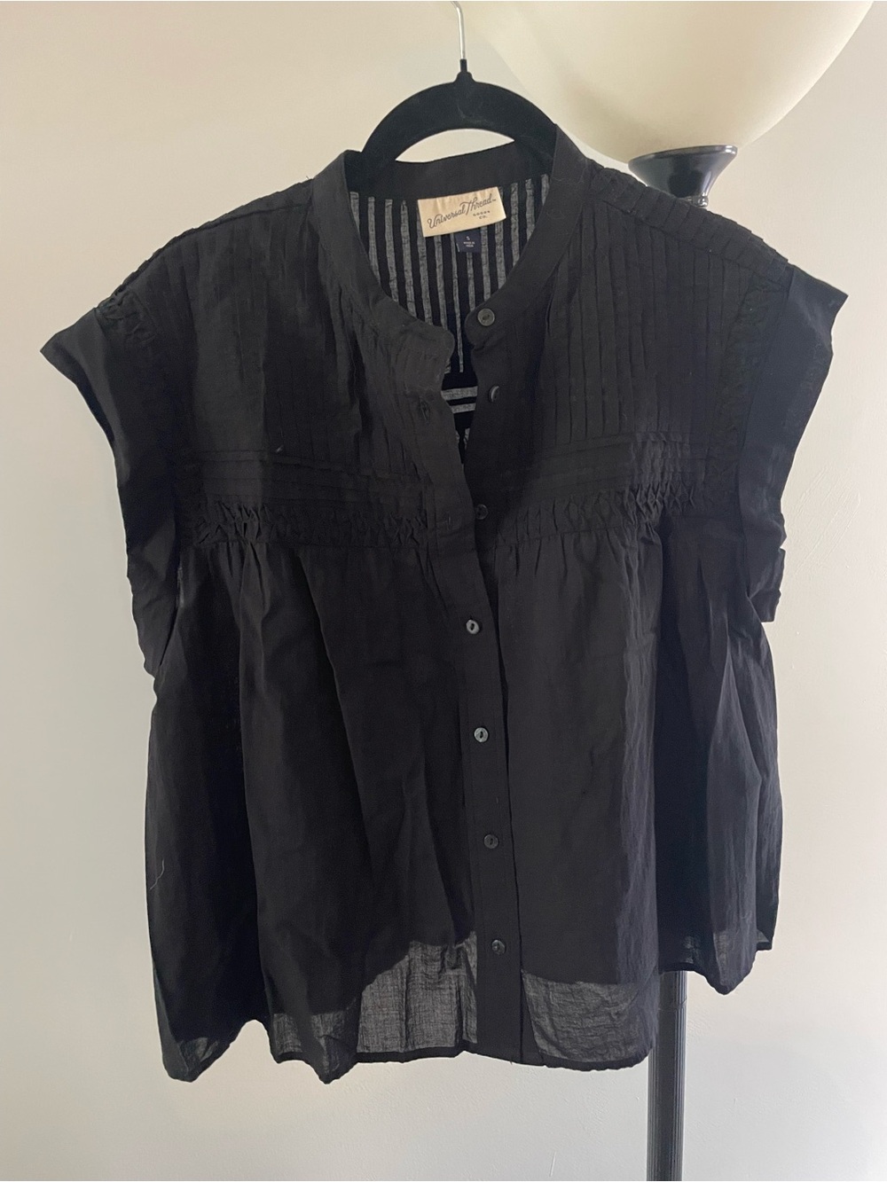Black Button-Front Cap Sleeve Top